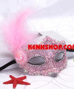 Mặt nạ nữ hoàng lông vũ phối ren màu hồng quyến rũ