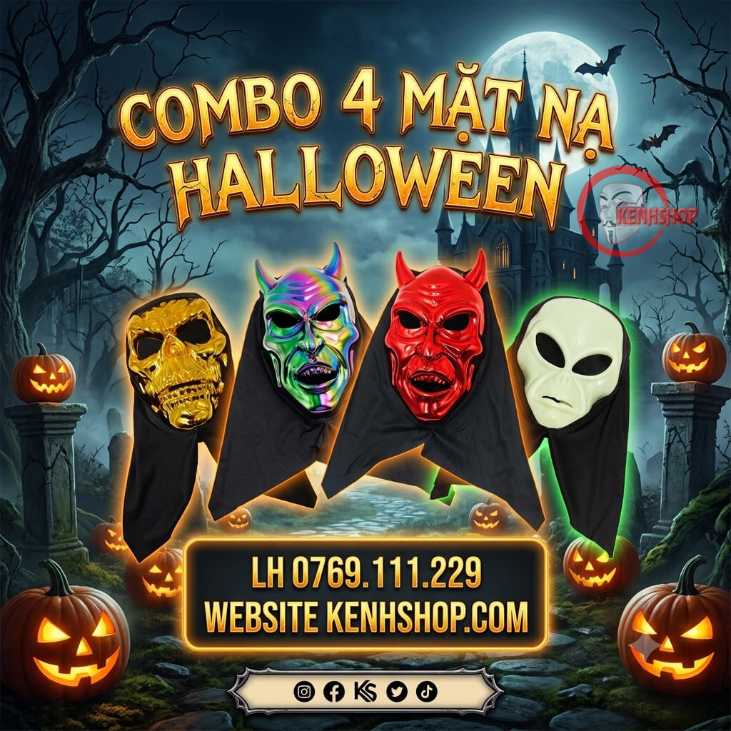 Trang chủ 9 Mặt Nạ Halloween Kinh Dị Có Khăn Trùm – Mặt Nạ Quỷ, Đầu Lâu, Người Ngoài Hành Tinh