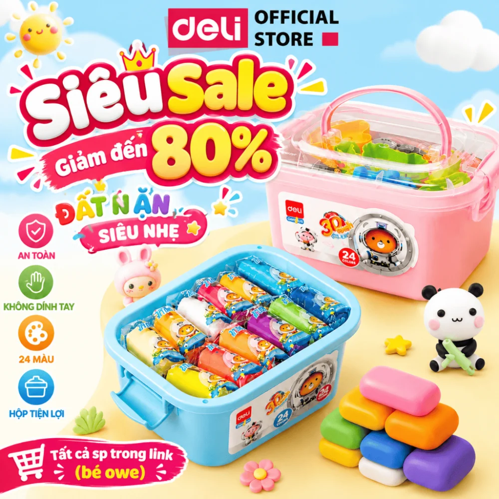 đất nặn Deli - [🔥DEAL SỐC]Đất nặn 12/24 màu Deli Chất Liệu An Toàn - đánh giá thực tế