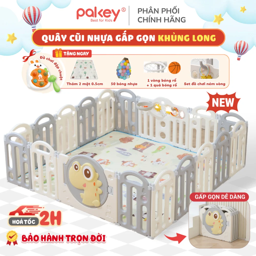 Quây cũi nhựa Pakey - [Mẫu Mới] Quây Cũi Nhựa Gấp Gọn PAKEY - TẶNG - đánh giá thực tế